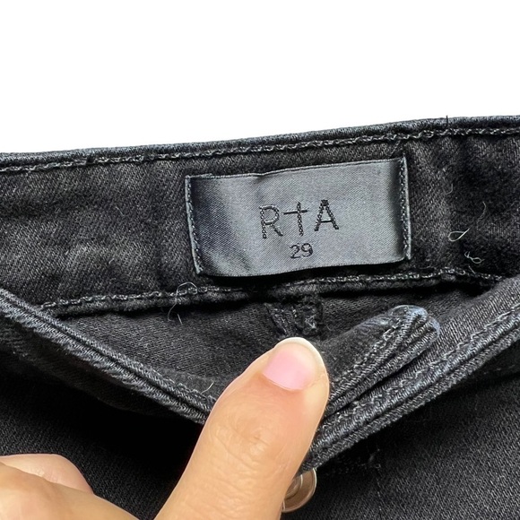 RTA Black Distressed Button Fly Jeans Crop Pants Size 29‎ - Picture 4 of 8